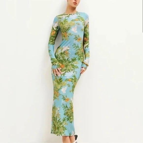 Reformation Tommie Knit Long Sleeve Printed Maxi Dress Villa Livia XL - Picture 3 of 11